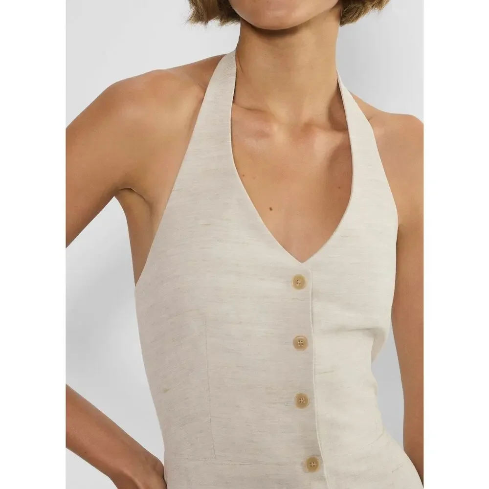 Aritzia Wilfred CruiseLinen Upscale Jumpsuit Natural Ecru Linen Lyocell, sz 4